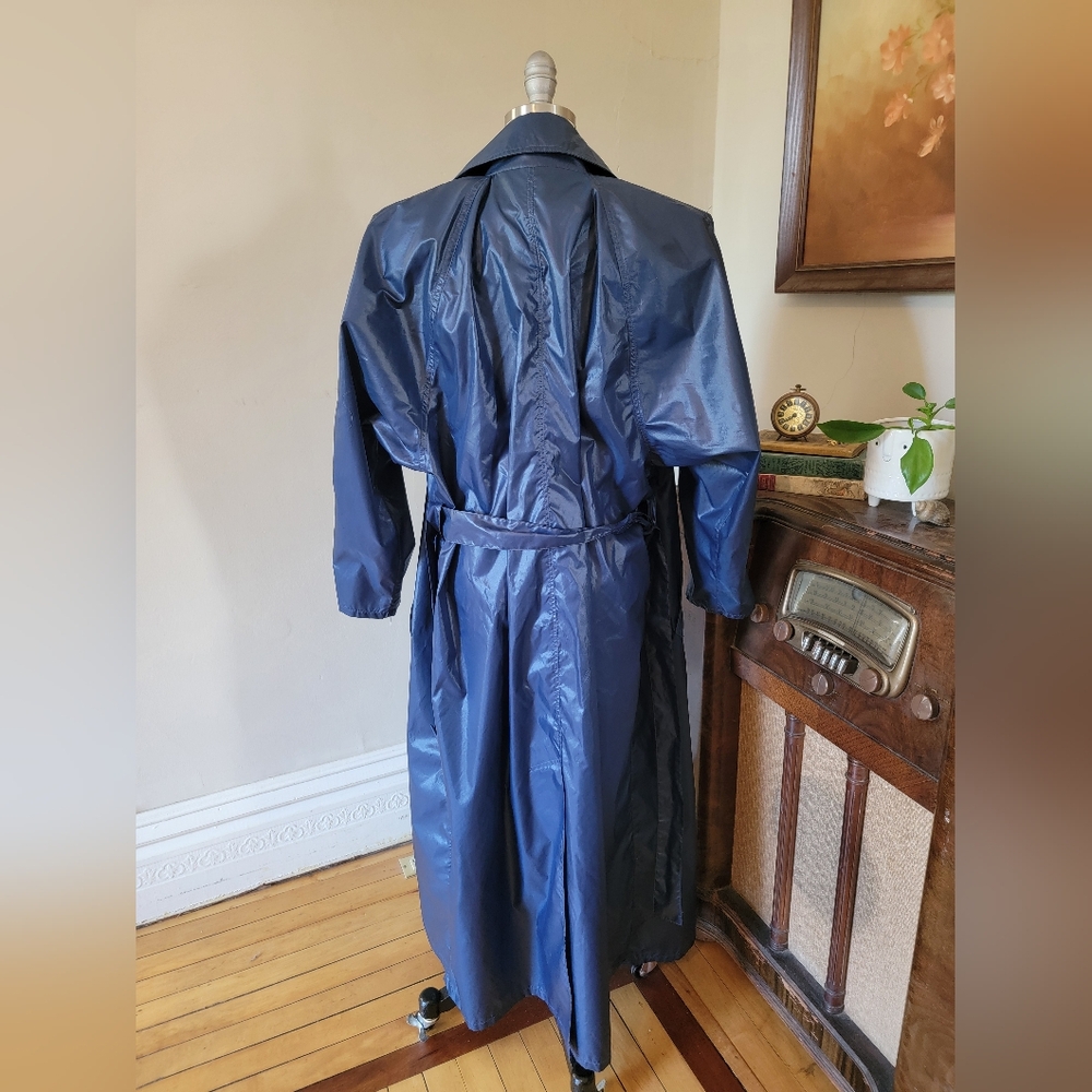 Totes Shiny Blue Women's Trench Rain Coat Jacket Navy OSFM - Picture 7 of 8
